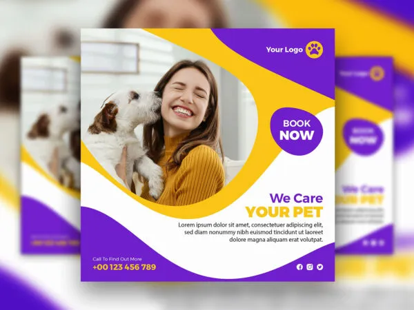 Abstract Photo Pets Care Center Flyer Instagram Post Template 1