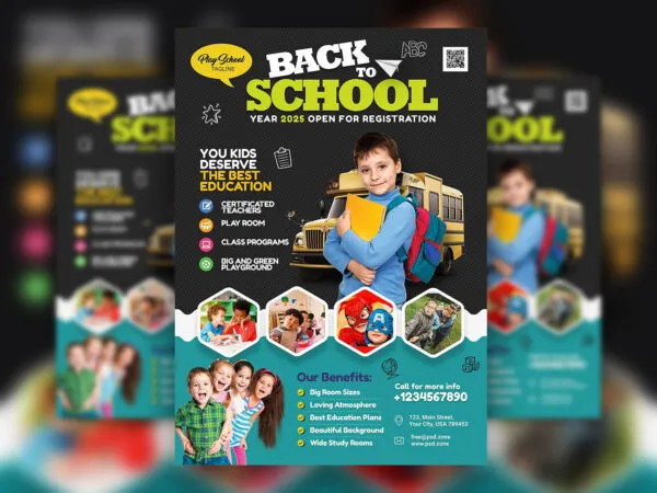 Abstract Playful Junior School Admission Flyer Template 1