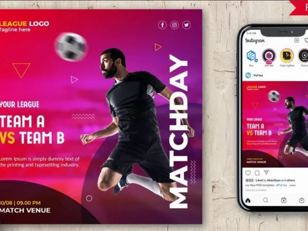 Abstract Soccer League Match Flyer Instagram Post Template 1