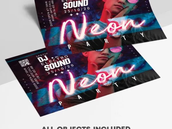Abstract and Neon DJ Party Flyer Template 1