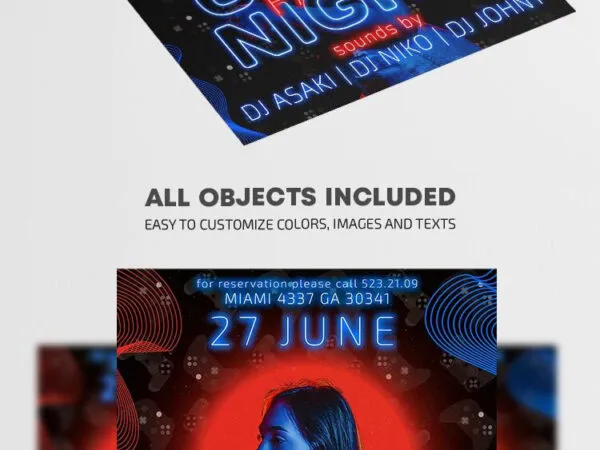 Abstract and Neon Lighting Game Night Party Flyer Template 1