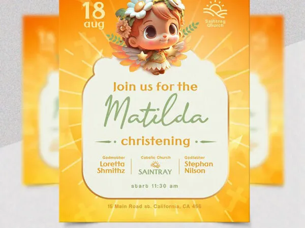 Adorable Orange Christening Invitation Flyer Template 1