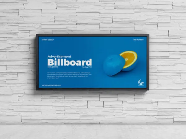 Advertisement Billboard Hanging on Wall Mockup 1