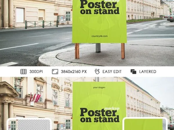 Advertising Banner Mockup on the Sidewalk in Front View 1