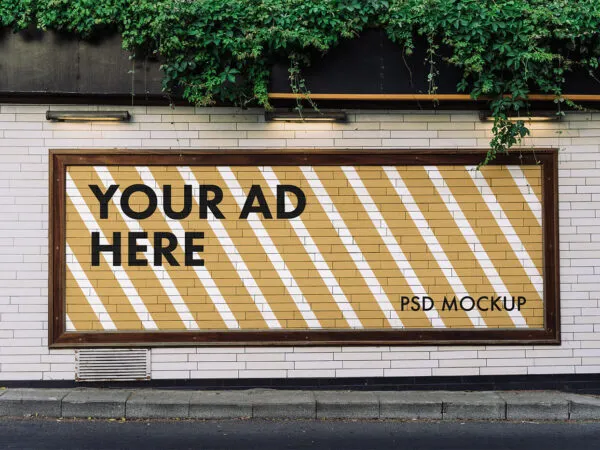 Advertising Outdoor Roadside Billboard on Brick Wall Mockup 1