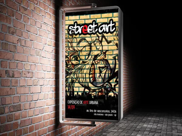 Advertising Stick Out Poster Display Glowing at Night Mockup 1