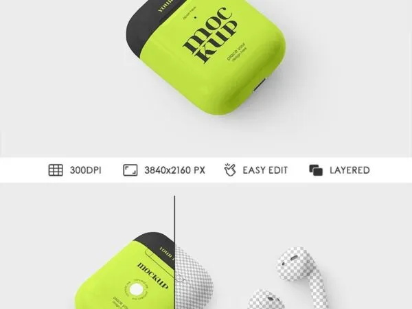AirPods Case Mockup in 2 Sights 1
