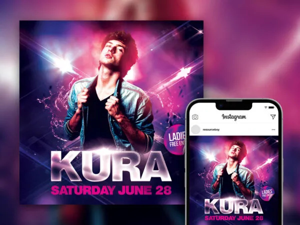 Amazing Splash Sparkle Electro DJ Party Instagram Post Template 1