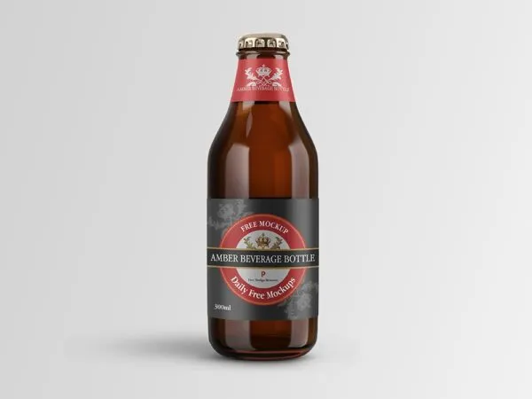 Amber Beverage Bottle Mockup in a Plain Scene in the Front View 1
