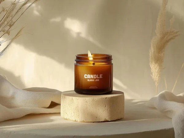 Amber Glass Candle Jar Mockup 1