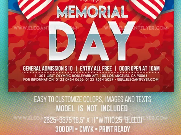 American Flag Golden Eagle Memorial Day Flyer Template 1