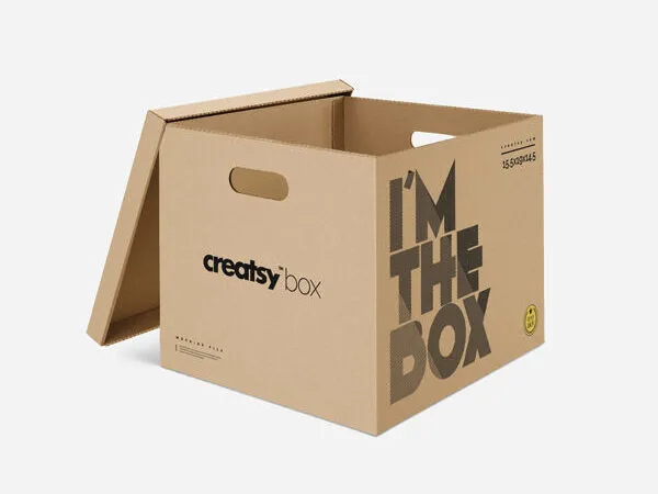 Angled Cardboard Moving Box Mockup 1