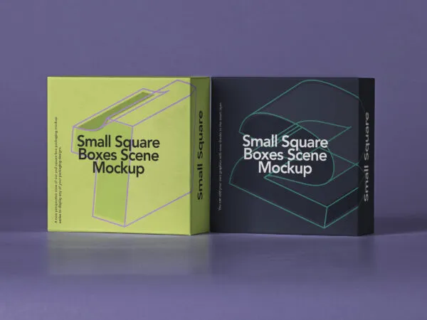 Angled View of Two Small Square Boxes Mockup Set 1