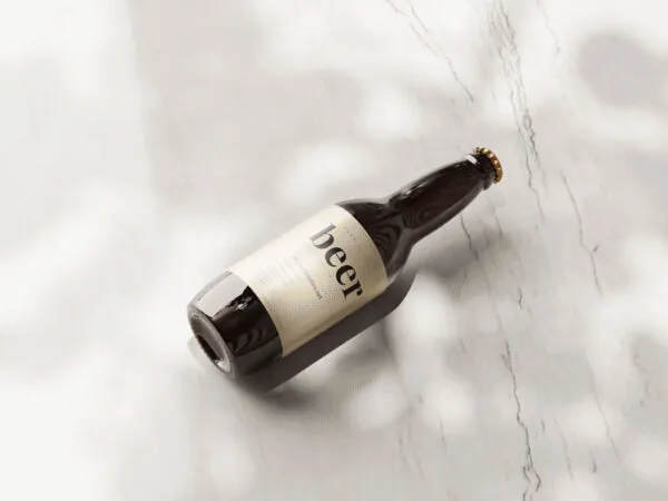 Animated Top View of Beer Amber Glass Bottle Mockup 1