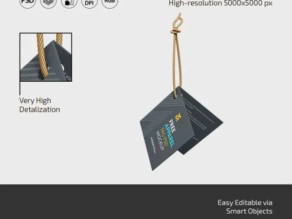Apparel Tag Mockup in 3 Views 1