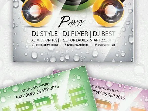Apple Shaped Speaker and Water Drops Party Flyer 1