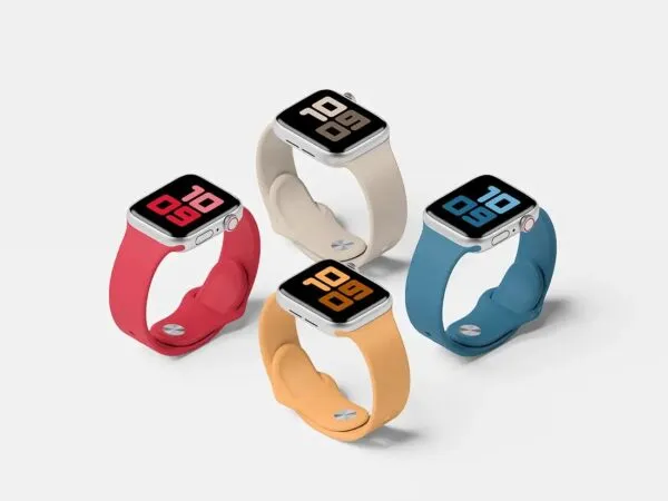 Apple Watch Series 5 Set in Four Different Colors Mockup 1