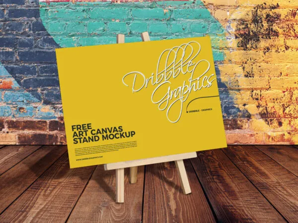 Art Canvas Stand Mockup on Wooden Floor 1