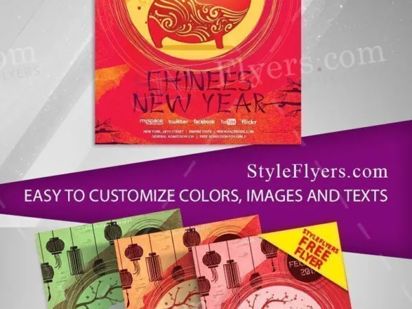 Art Deco Circle Chinees New Year Flyer Template 1