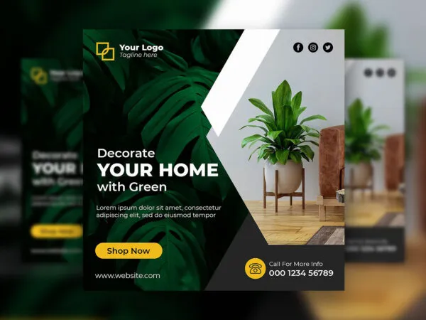 Artistic Geometric Indoor Plants Shop Flyer Instagram Post Template 1