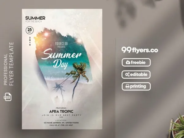 Artistic Sparkly Summer Day Party Flyer Template 1