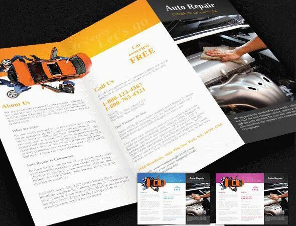 Auto Repair Shop Flyer Bi Fold and Tri Fold Brochures Business Card Templates 1