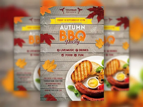 Autumn BBQ Party Flyer and Facebook Cover Templates 1