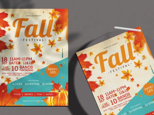 Autumn Leafy Fall Festival Flyer Template 1