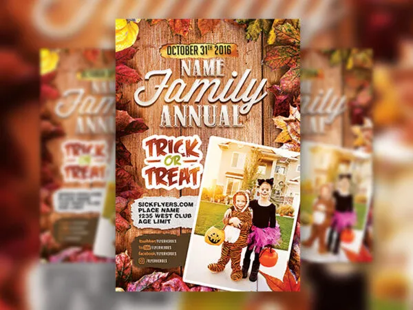 Autumn Themed Annual Family Trick or Treat Flyer Template 1