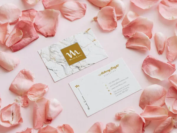 Back and Front Business Card with Pink Rose Petals Mockup 1