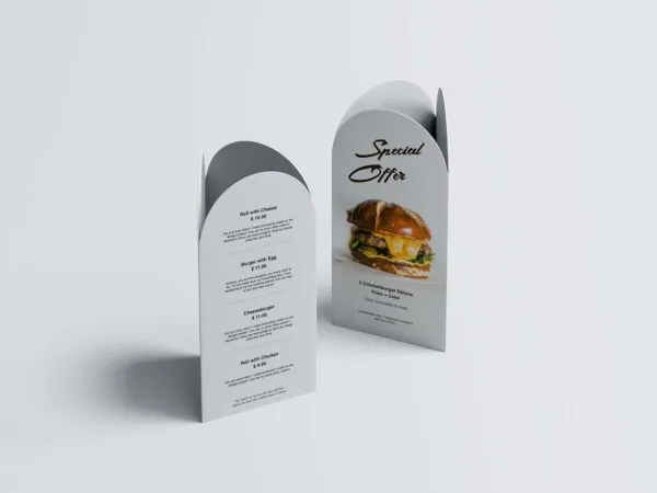 Back and Front Curved Top Table Tent Mockup 1