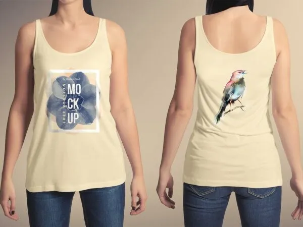 Back and Front View of Girl Model Wearing Tank Top Mockup 1