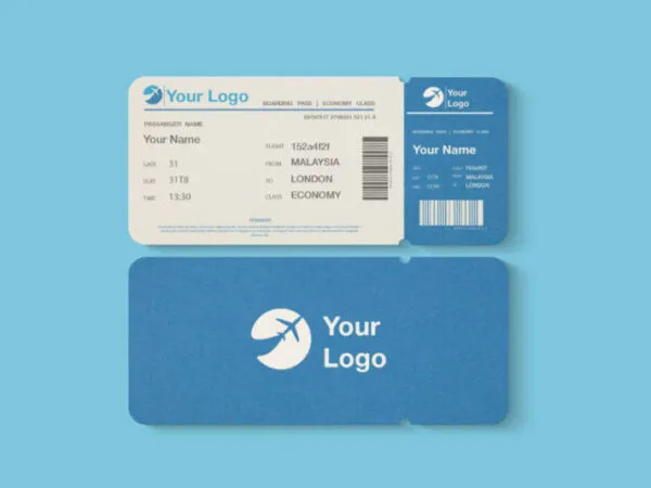 Back and front View of a Flight or Event Ticket Mockup 1