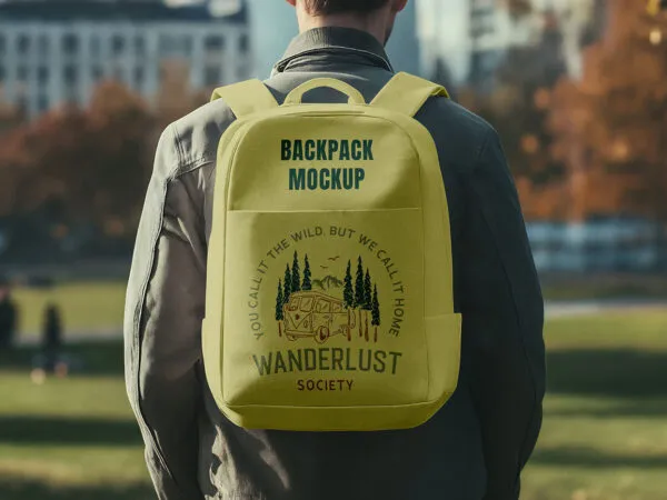 Backpack on Men Mockup 1