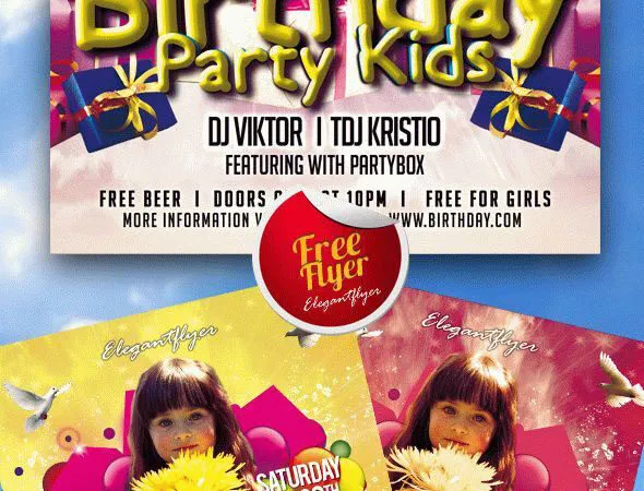 Balloon Splash Kids Birthday Party Flyer Template 1