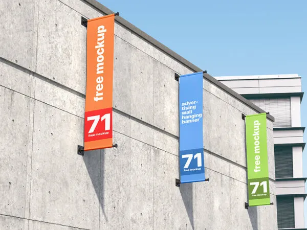 Banner Mockup Perspective View Hanging on the Wall 1