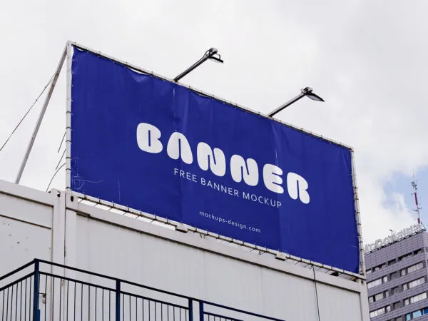 Banner on Top of the Building Mockup from Low Angle Shot 1