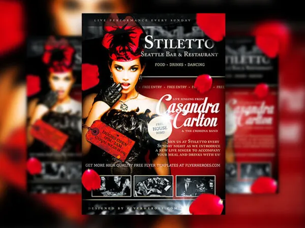 Bar Flyer Template with a Label Tag and Floating Petals 1