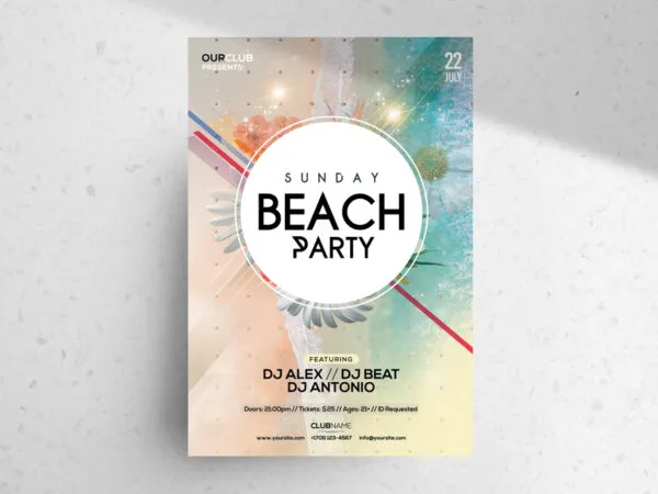 Beach Summer Party Flyer with Relaxing Beach Background 1