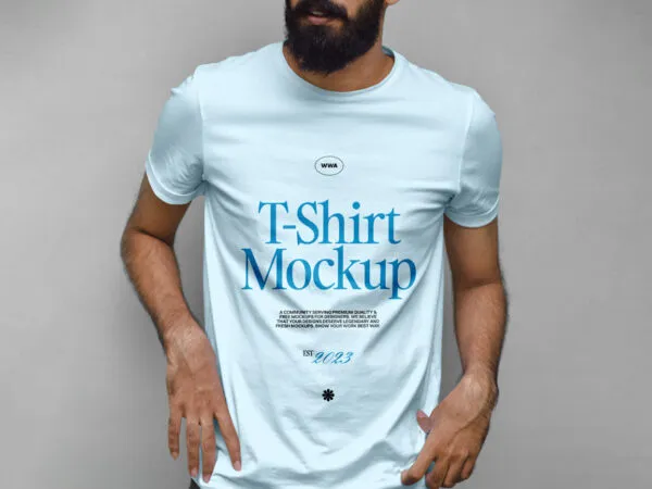Beard Man Wearing T Shirt Mockup in Front View 1