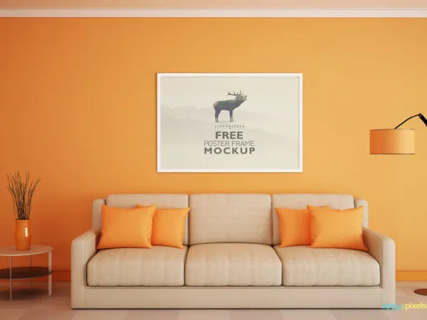 Beautiful Minimal Horizontal Poster Frame in a Living Room Mockup 1