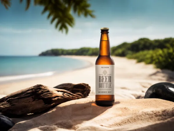Beer Bottle Mockup on the Beach 1