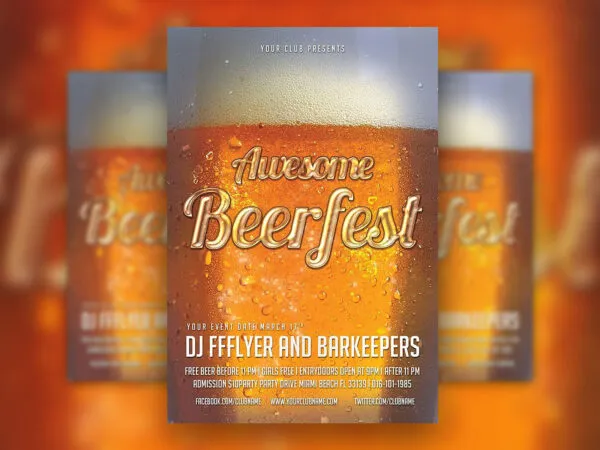 Beer Fest Flyer Template Featuring a Sweaty Beer Glass 1