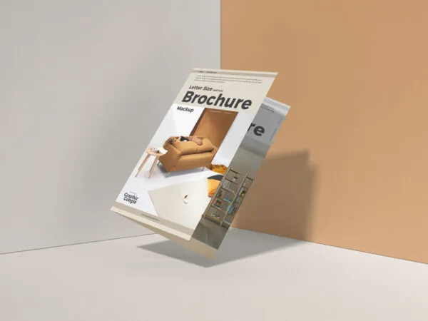 Bi Fold Brochure Mockup Tilting at an Angle in Perspective 1