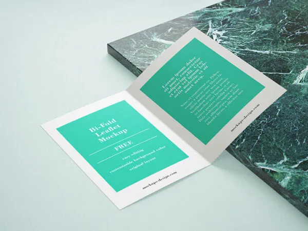 Bi Fold Leaflet Mockup with Marble Background 1