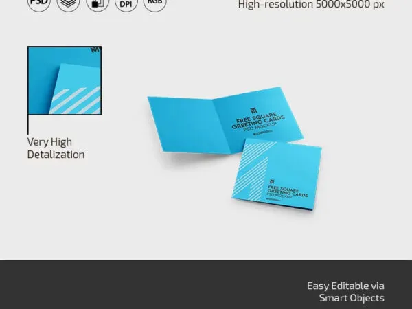 Bi Fold Square Greeting Cards Mockup in 3 Sights 1