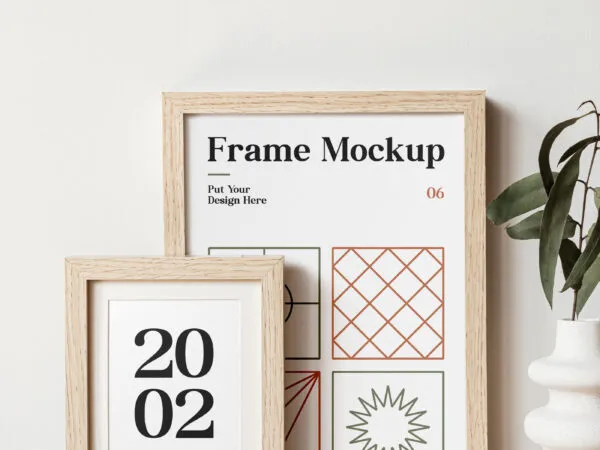 Big and Small Thick Wooden Frames on Table Mockup 1
