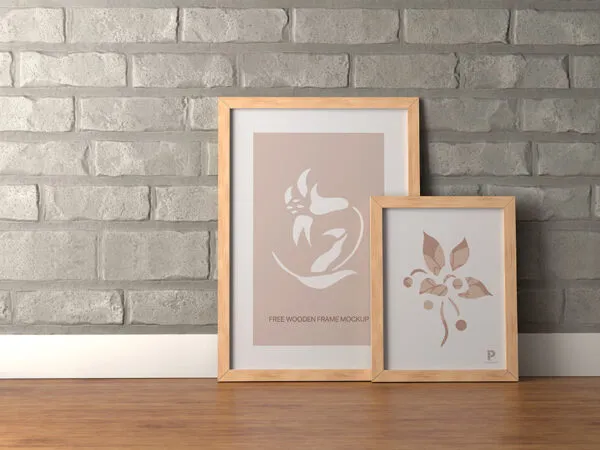 Big and Small Vertical Wooden Frames on Floor Mockup 1