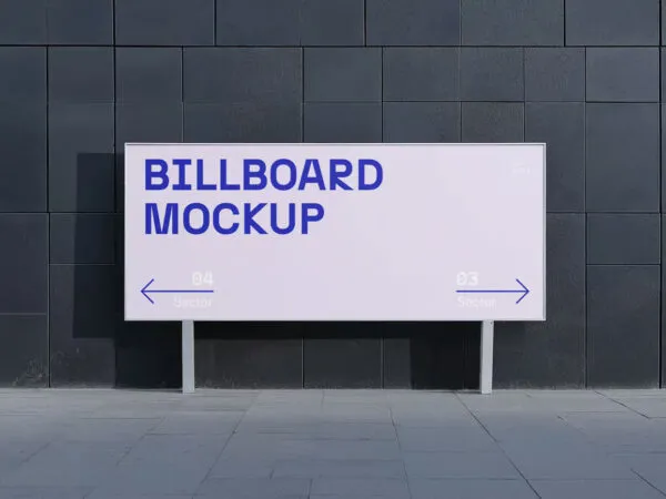 Billboard in Front of Dark Building Mockup 1