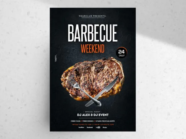 Black 3D Modern BBQ House Flyer Template 1